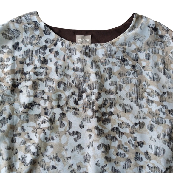 Chico's Tan Abstract Animal Print Layered Poncho Cape Attached Tank Top Modern - Picture 4 of 8